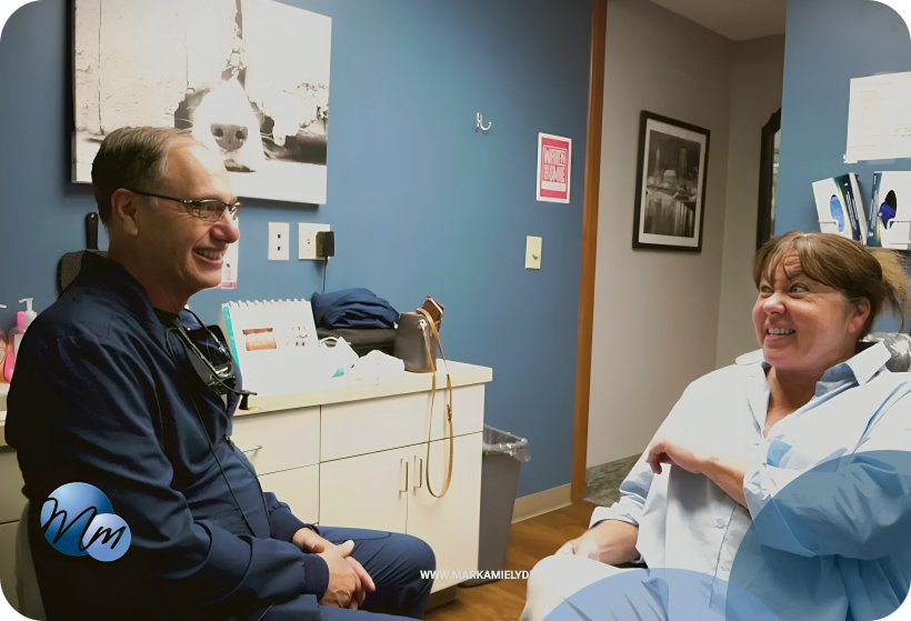 Dr. Miely smiling with one of his patients getting dental treatment